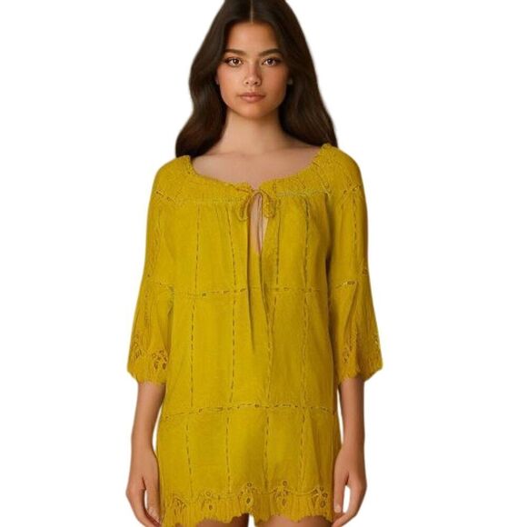 INC International Concepts Yellow Eyelet Top Size 4 - Picture 1 of 9